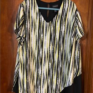 Catherines Women's Striped Blouse - Black, Yellow, White size 3x 26/28